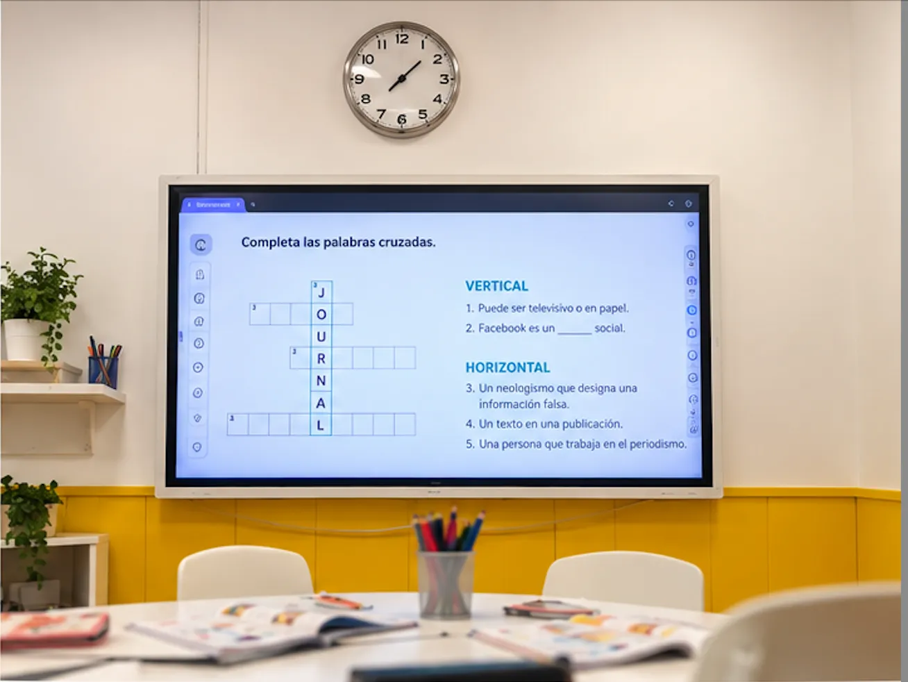 Pantalla interactiva con actividad de vocabulario en Uplevel Academy